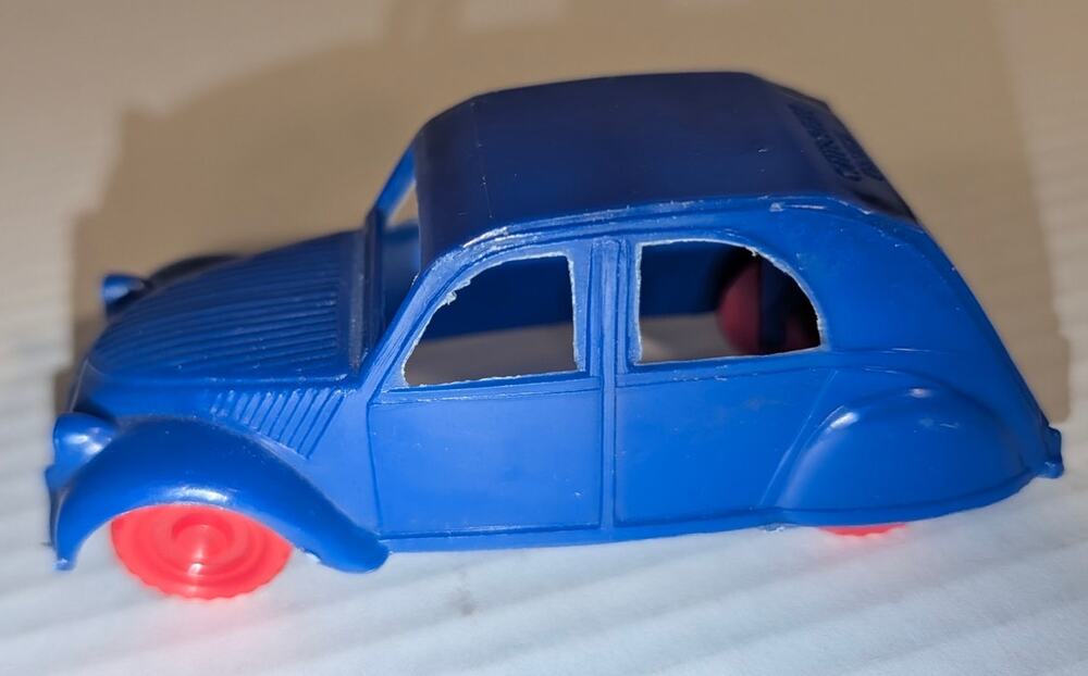 Vintage Citreon 2CV 1970s France Blue Mini Thin Plastic Toy Car